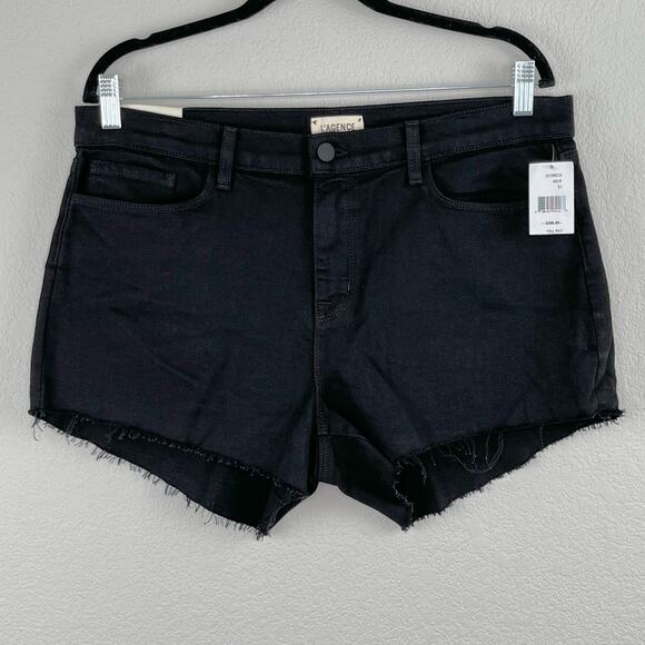 L’Agence Audrey Black Mid Rise Raw Hem Denim Jean Cutoff Shorts Size 31 NWT - Picture 15 of 15